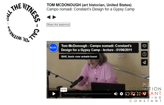 Tom McDonough-Call the Witness lecture-Campo nomadi: Constant’s Design for a Gypsy Camp, 2011