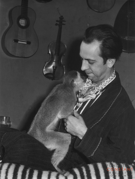 Constant-With Jocko, 1961 Constant Nieuwenhuys- With his pet monkey Jocko, 1961