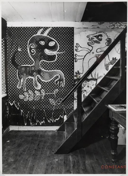 Mural by Constant and Corneille in the home of Erik Nijholm in Funder, Jutland, Danmark, 1949 II Mural by Constant and Corneille in the home of Erik Nijholm in Funder, Jutland, Danmark, 1949 II