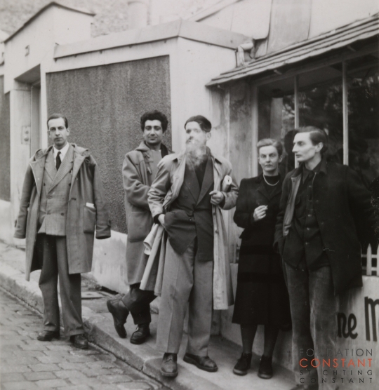Constant-Constant, Calliyannis, Selim Turan, Jocelyn Chewett and Stephen Gilbert in Paris, 1953 Constant Nieuwenhuys-Constant, Calliyannis, Selim Turan, Jocelyn Chewett and Stephen Gilbert in Paris, 1953