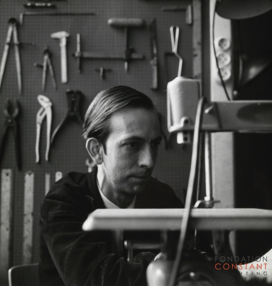 Constant Nieuwenhuys-Working in his studio on the Henri Polaklaan in Amsterdam, 1959 Constant Nieuwenhuys-Working in his studio on the Henri Polaklaan in Amsterdam, 1959