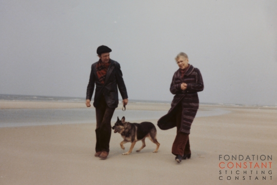 Constant, Fanny and Constant's dog, Herta, at the beach, circa 1976.