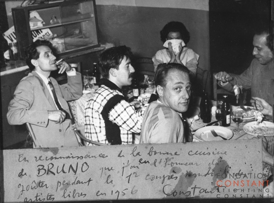 Ettore Sottsas, Gil Wolman, Elena Verona, Asger Jorn and Constant, Alba 1956 Ettore Sottsas, Gil Wolman, Elena Verona, Asger Jorn and Constant Nieuwenhuys, Alba 1956