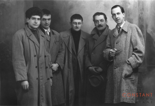 Walter Olmo, Piero Simondo, Guy Debord, Pinot Gallizio and Constant, Alba, 1956 Walter Olmo, Piero Simondo, Guy Debord, Pinot Gallizio and Constant Nieuwenhuys in Alba, 1956
