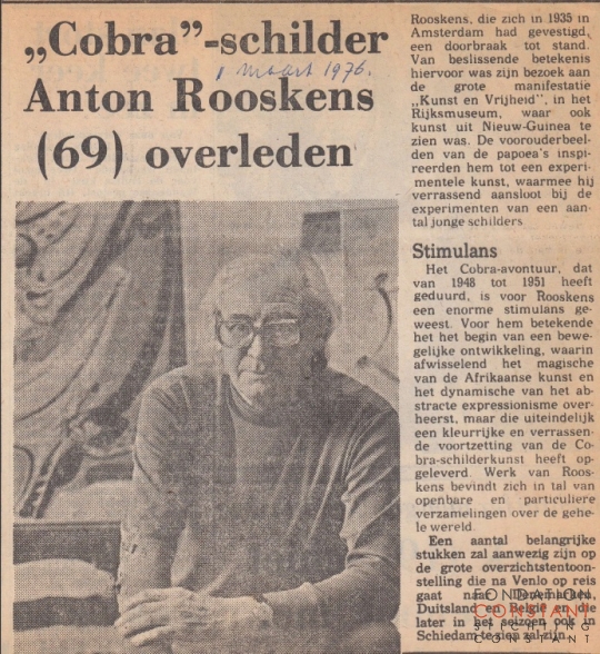 ,,Cobra''-schilder Anton Rooskens (69) Overleden ,,Cobra''-schilder Anton Rooskens (69) Overleden