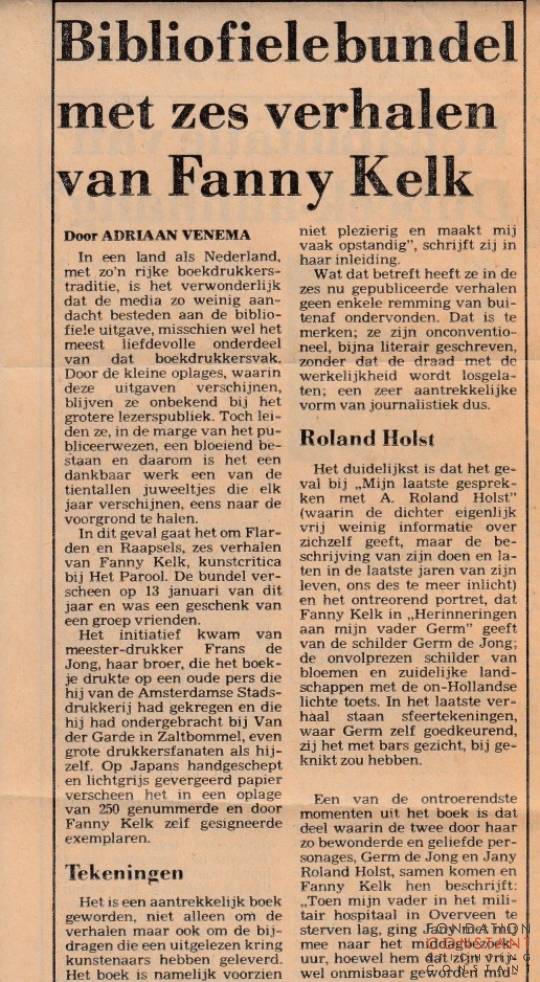 Bibliofielebundel met zes verhalen van Fanny Kelk Bibliofielebundel met zes verhalen van Fanny Kelk