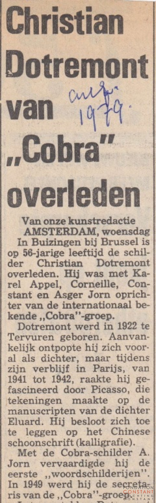 Christian Dotremont van ,,Cobra'' overleden Christian Dotremont van ,,Cobra'' overleden