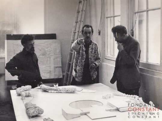 Haber, Constant and Volten at the macquette Haber, Constant and Volten at the macquette