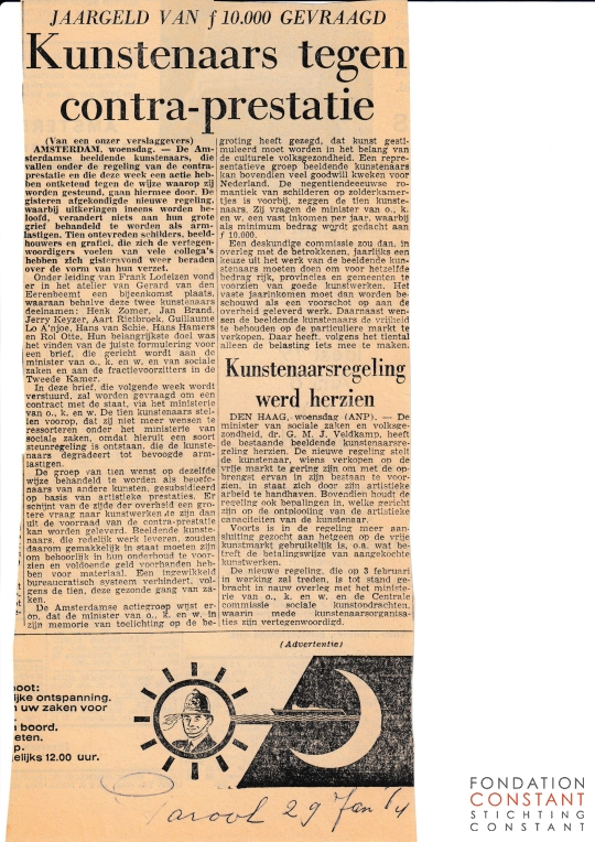 Kunstenaars tegen contra-prestatie, Parool Kunstenaars tegen contra-prestatie, Parool