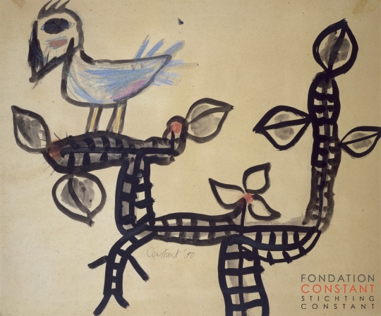 Constant-Vogel op tak, 1950 Constant Nieuwenhuys-Vogel op tak, 1950