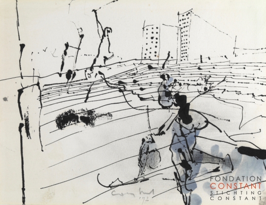 Constant Nieuwenhuys-ZT/Figures in front of buildings, 1972