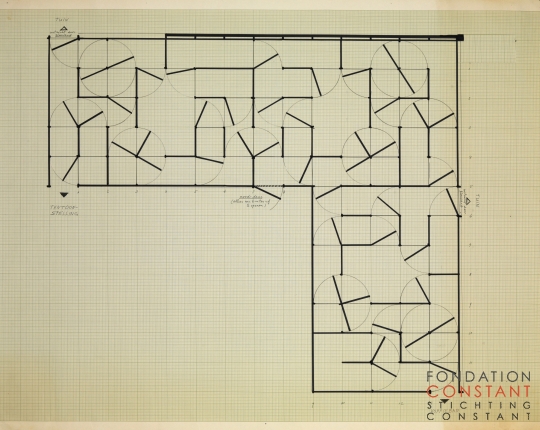 Constant-Plattegrond Deurenlabyrint, 1974 Constant Nieuwenhuys-Plattegrond Deurenlabyrint, 1974