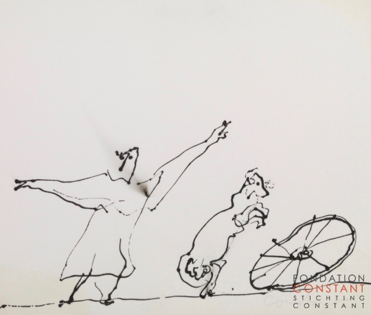 Constant Nieuwenhuys-ZT/Man, hond, wiel, ca 1980