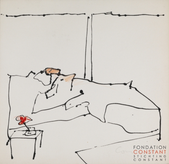 Constant Nieuwenhuys-ZT/Vrouw in bed, ca 1990
