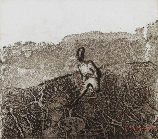 Constant-Eenzame figuur in landschap, 1985 Constant Nieuwenhuys-Eenzame figuur in landschap, 1985