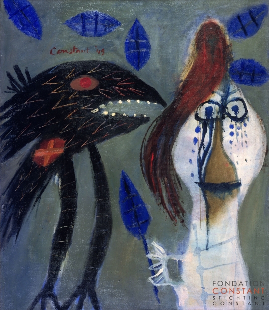 Constant-Femme qui a blessé un oiseau avec une feuille morte, 1949 Constant Nieuwenhuys-Femme qui a blessé un oiseau avec une feuille morte, 1949