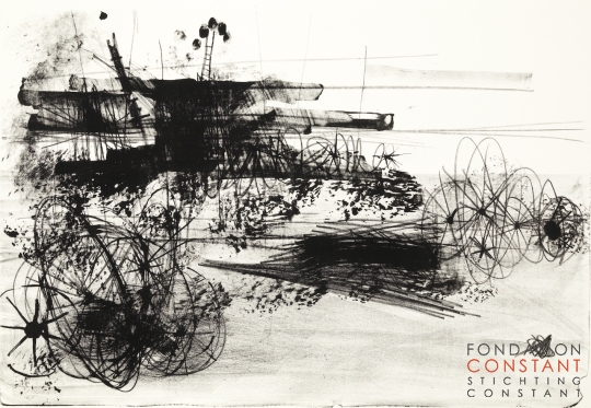 Constant Nieuwenhuys-Landschap met laddertje en wielen, 1961