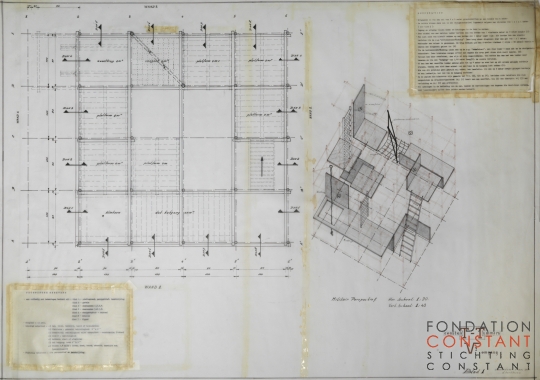 Constant-Tentoonstelling V2 Omgang-Bouwtekening blad 1, 1965 Constant Nieuwenhuys-Tentoonstelling V2 Omgang-Bouwtekening blad 1, 1965