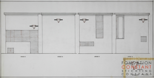 Constant-Tentoonstelling V2 Omgang-Bouwtekening blad 2, 1965 Constant Nieuwenhuys-Tentoonstelling V2 Omgang-Bouwtekening blad 2, 1965