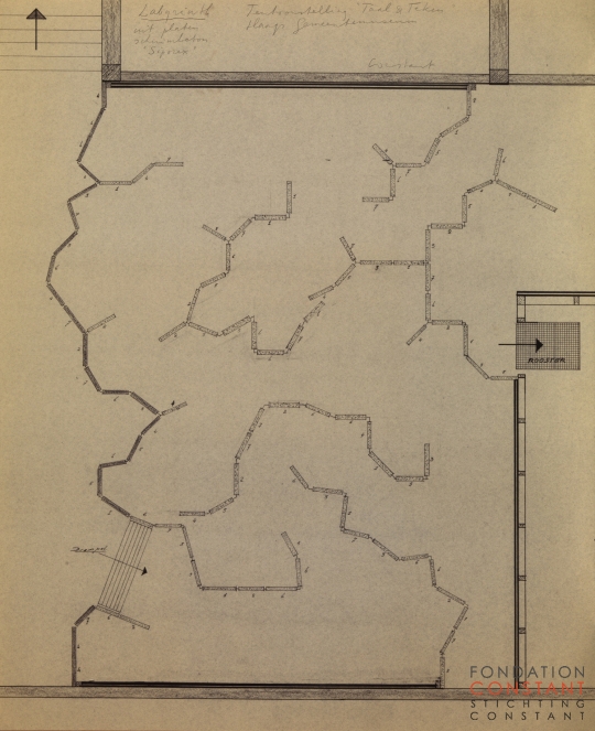 Constant-Bouwtekening Labyrinth voor tentoonstelling Taal en Teken, ca 1965 Constant Nieuwenhuys-Bouwtekening Labyrinth voor tentoonstelling Taal en Teken, ca 1965