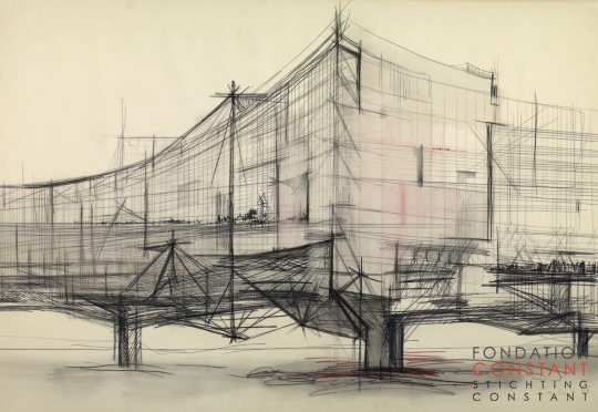 Constant-Sectorconstructie New Babylon/Schets voor een sector, 1966 Constant Nieuwenhuys-Sectorconstructie New Babylon/Schets voor een sector, 1966