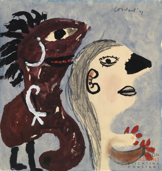 Constant-Vrouw met beest, 1949 Constant Nieuwenhuys-Vrouw met beest, 1949