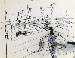 Constant Nieuwenhuys-ZT/Figures in front of buildings, 1972