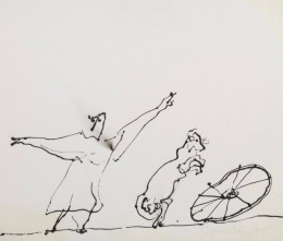 Constant Nieuwenhuys-ZT/Man, hond, wiel, ca 1980
