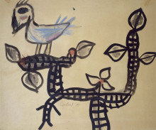 Constant Nieuwenhuys-Vogel op tak, 1950