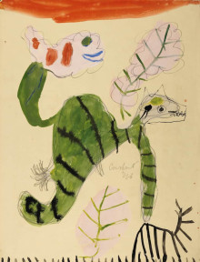 Constant Nieuwenhuys-Groene kat met roze herfstblad, 1948