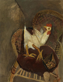 Constant Nieuwenhuys-Haantje op rieten stoel, 1946