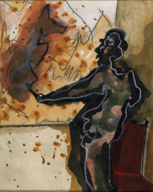 Constant Nieuwenhuys-Schilder die een hond tekent, 1977
