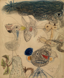 Constant Nieuwenhuys-ZT/Vogelvrouw, man en kat, 1948